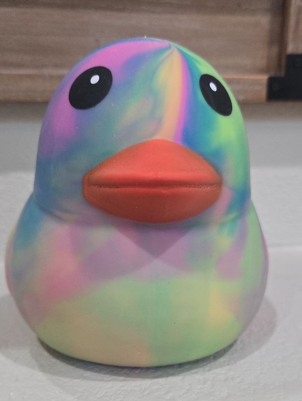 New Squeeezy Rainbow Tie-Dye Rubber Duck Toy - Kids Bath Squeaky Toy